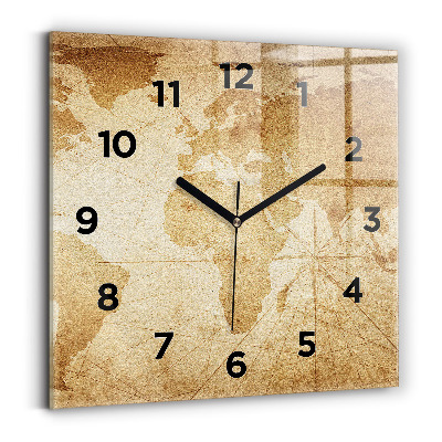 Négyzetes üvegóra 30x30 Vintage világtérkép