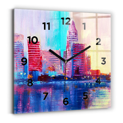 Négyzetes üvegóra 30x30 Felhőkarcolók absztrakció