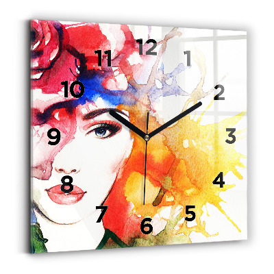 Szögletes fali üvegóra 30x30 Színes portré egy nőről