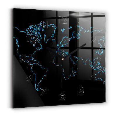 Szögletes üvegóra 30x30 Világtérkép körvonalai