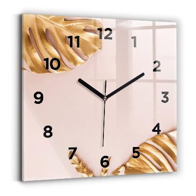 Szögletes üvegóra 30x30 Arany trópusi levelek