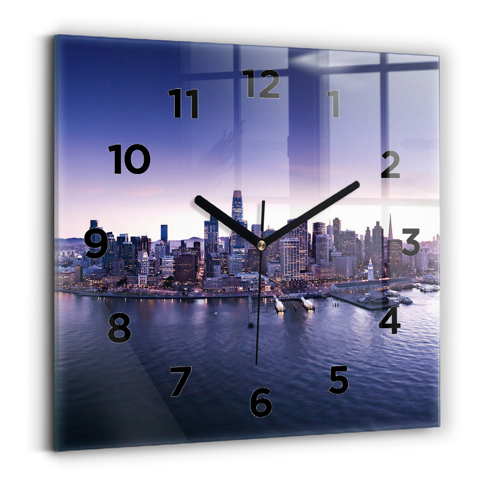 Szögletes üvegóra 30x30 Kilátás San Franciscora