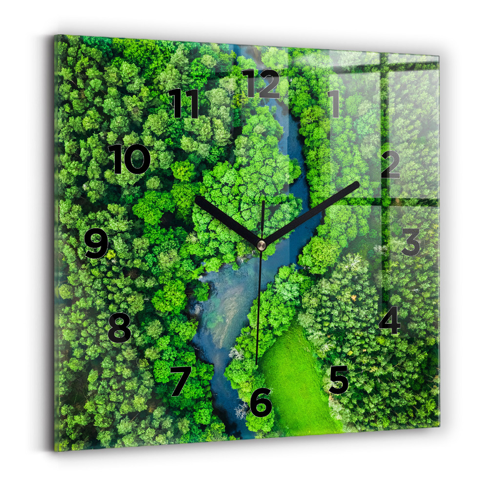 Négyzetes üvegóra 30x30 Folyó az erdőben