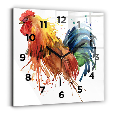 Szögletes fali üvegóra 30x30 Színes kakas