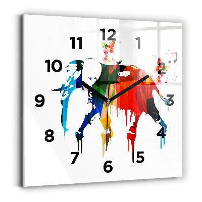 Szögletes üvegóra 30x30 Színes festett elefánt