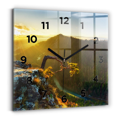 Szögletes üvegóra 30x30 Naplemente a hegyek felett