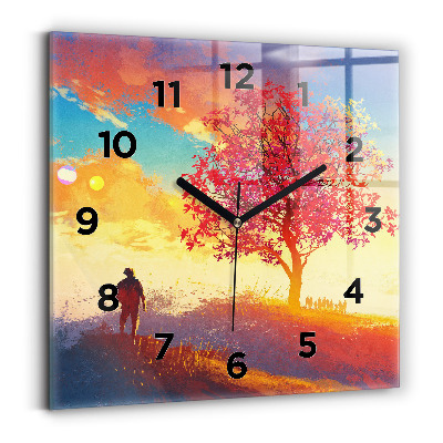 Szögletes fali üvegóra 30x30 Őszi táj