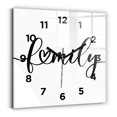Szögletes fali üvegóra 30x30 Családi felirat és szív