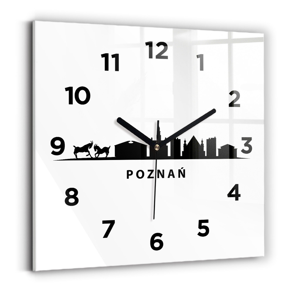 Négyzet alakú üvegóra 30x30 Poznań panoráma grafika