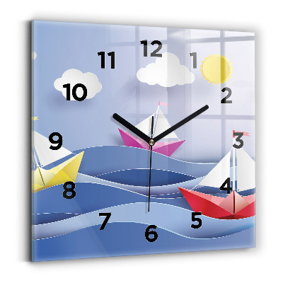 Szögletes fali üvegóra 30x30 Színes origami vitorlások