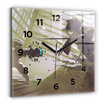 Szögletes fali üvegóra 30x30 Robot és szamuráj harc