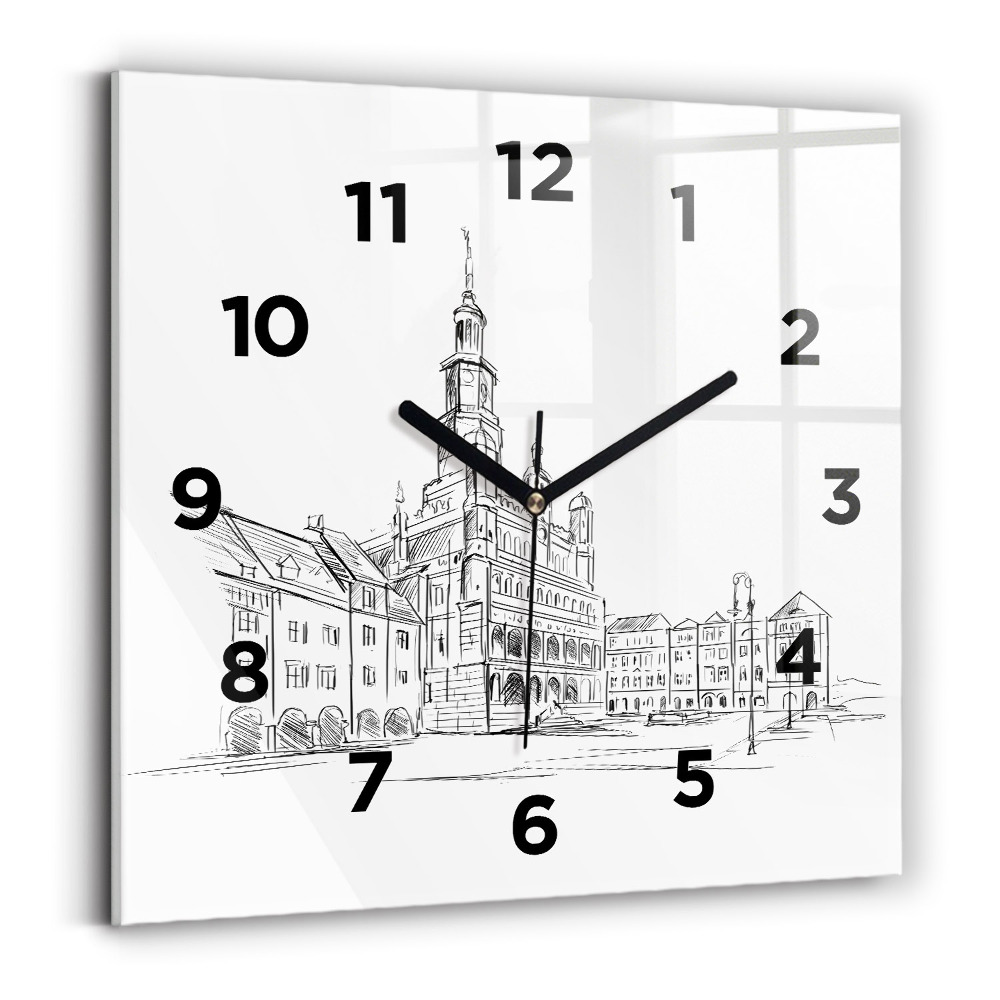 Szögletes üvegóra 30x30 Vázlat Poznań óvárosáról