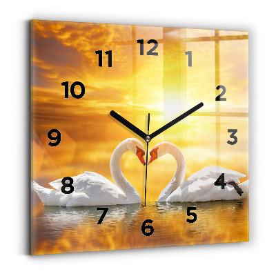 Négyzetes üvegóra 30x30 Szerelmes hattyúk