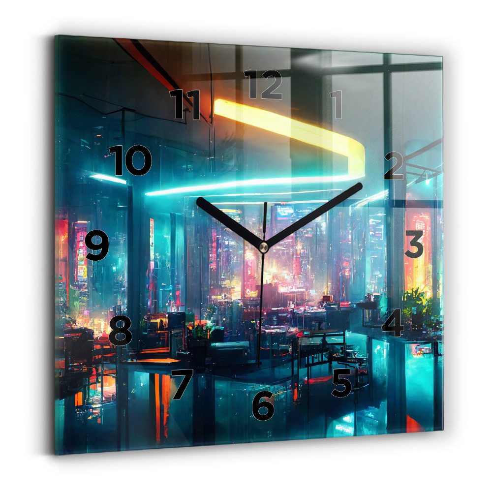 Szögletes üvegóra 30x30 Egy város cyberpunk stílusban