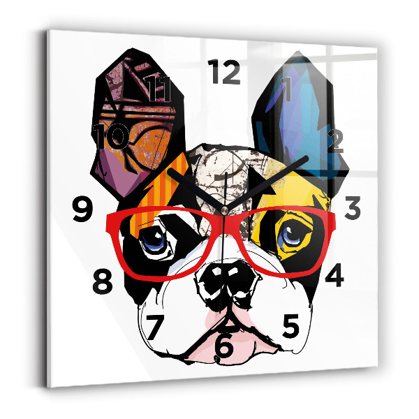 Szögletes fali üvegóra 30x30 Francia bulldog szemüveggel
