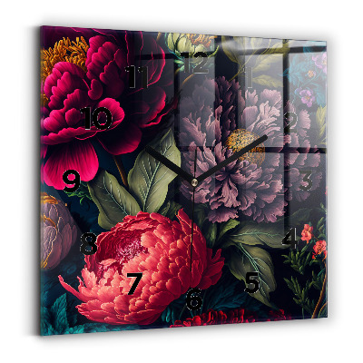 Négyzetes üvegóra 30x30 Vintage virágcsokor