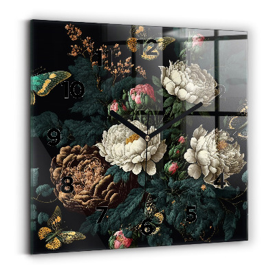 Szögletes fali üvegóra 30x30 Virág és arany pillangók