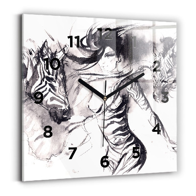 Szögletes fali üvegóra 30x30 Nő és zebrák