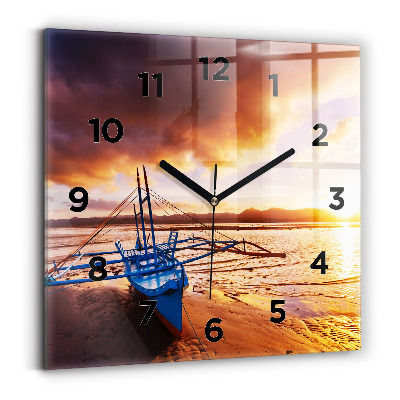 Négyzet alakú üvegóra 30x30 Hajó és naplemente