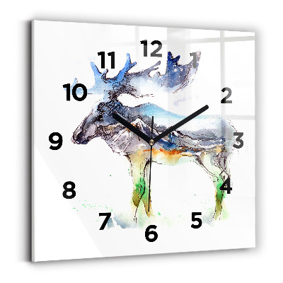 Szögletes fali üvegóra 30x30 Jávorszarvas és hegyi táj