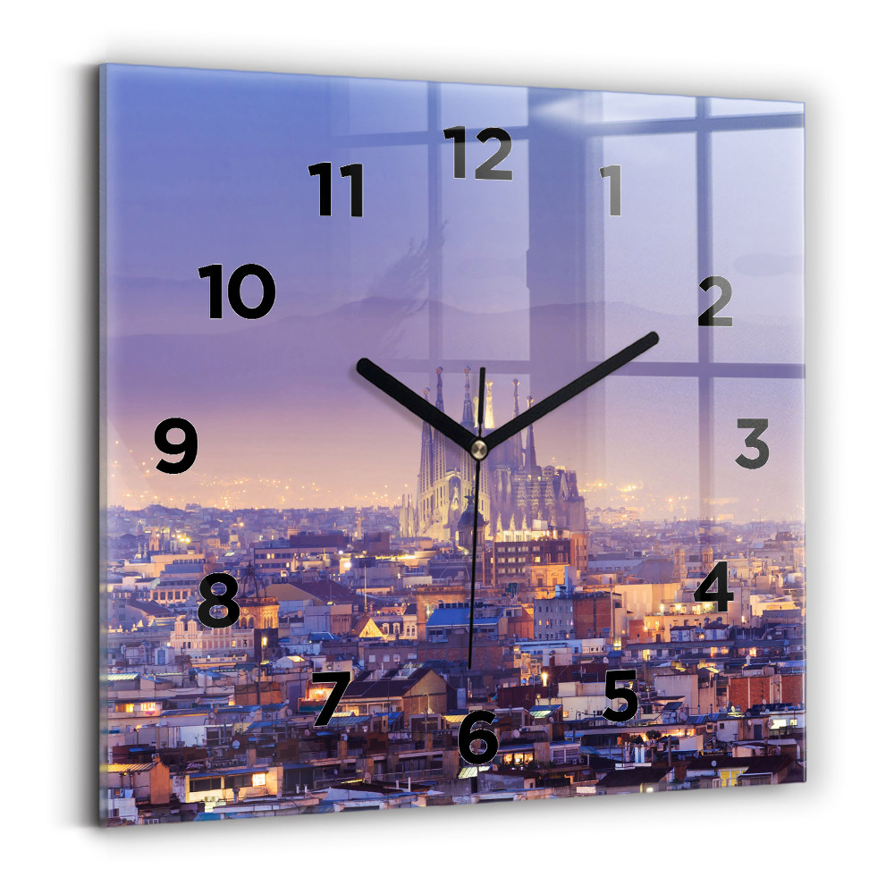 Szögletes üvegóra 30x30 Kilátás Barcelona