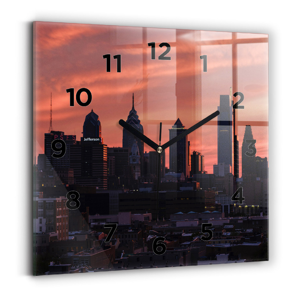 Négyzet alakú üvegóra 30x30 Philadelphia város látképe