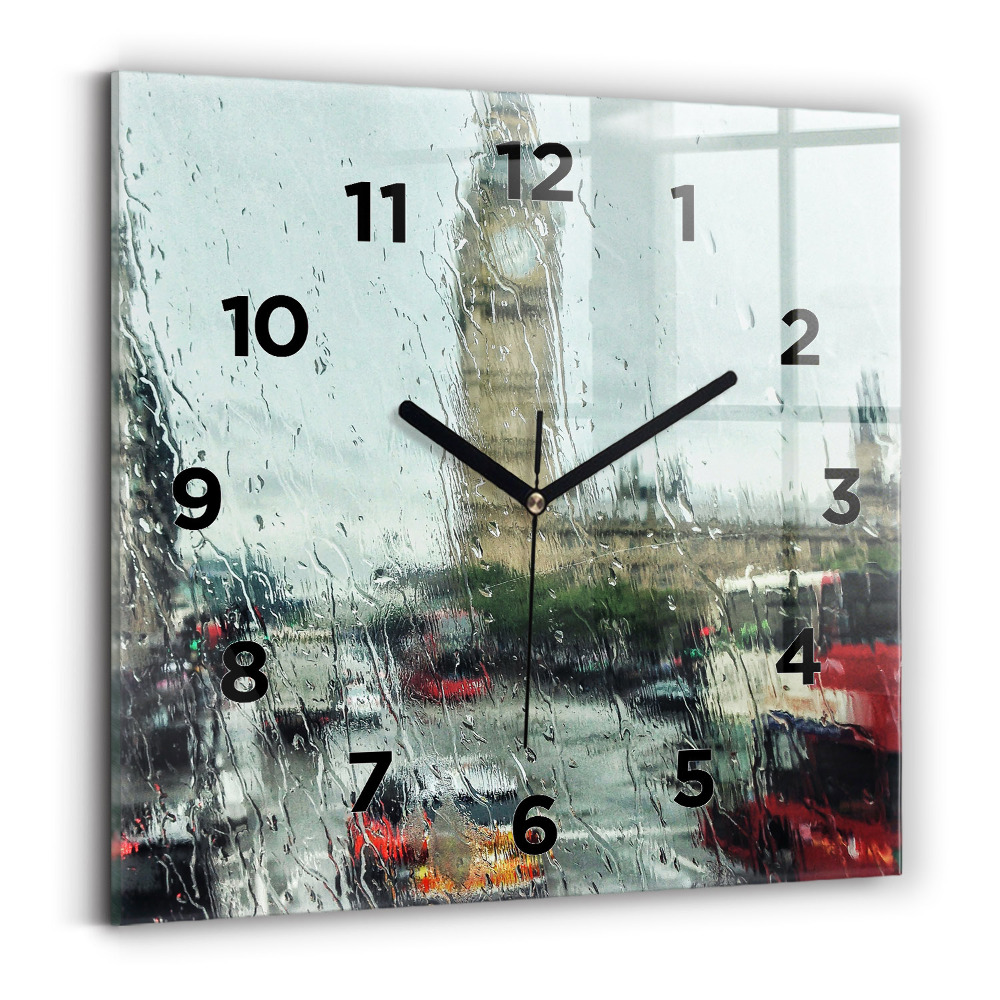 Szögletes üvegóra 30x30 Esős London