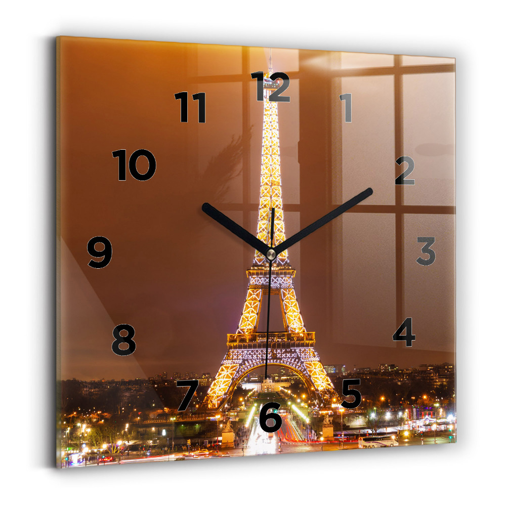 Négyzetes üvegóra 30x30 Kivilágított Eiffel-torony