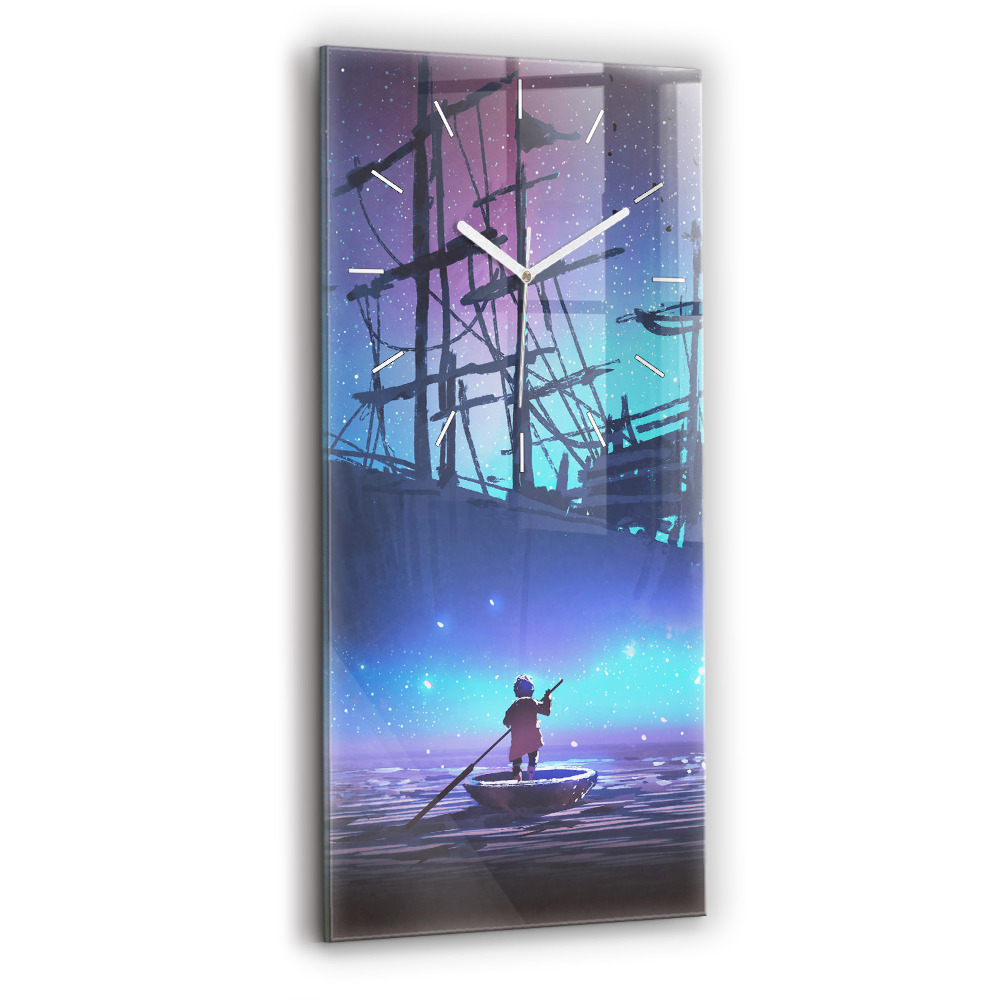 Négyszögletes fali üvegóra 30x60 Fantasy vitorlás hajó