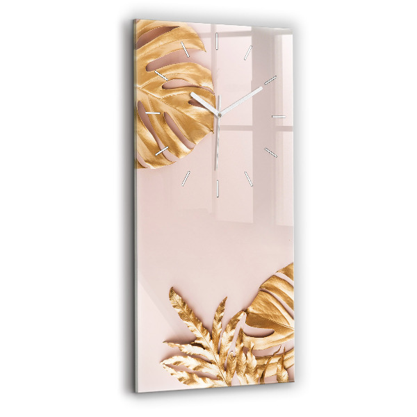 Négyszögletes fali üvegóra 30x60 Arany trópusi levelek