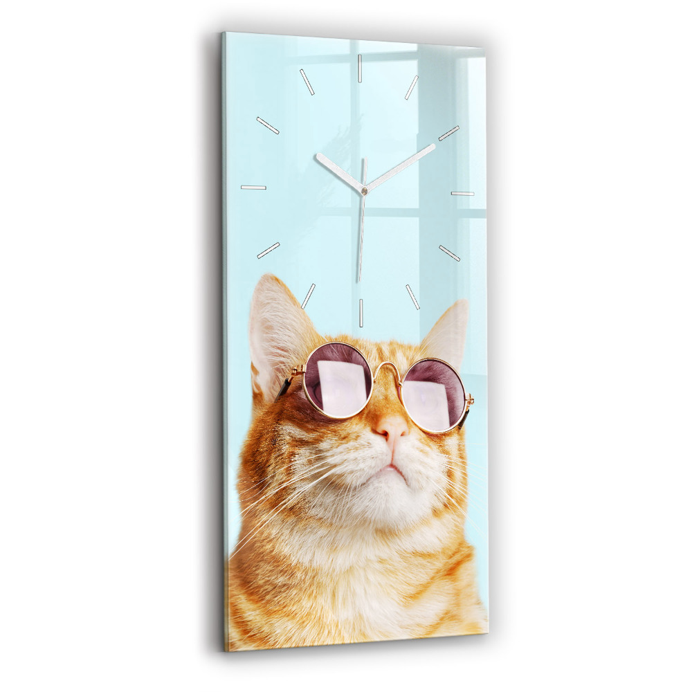 Négyszögletes fali üvegóra 30x60 Vicces macska szemüveggel
