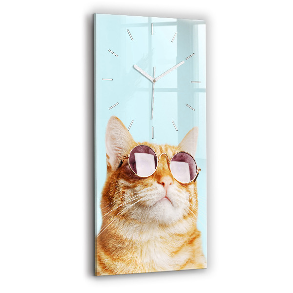 Négyszögletes fali üvegóra 30x60 Vicces macska szemüveggel