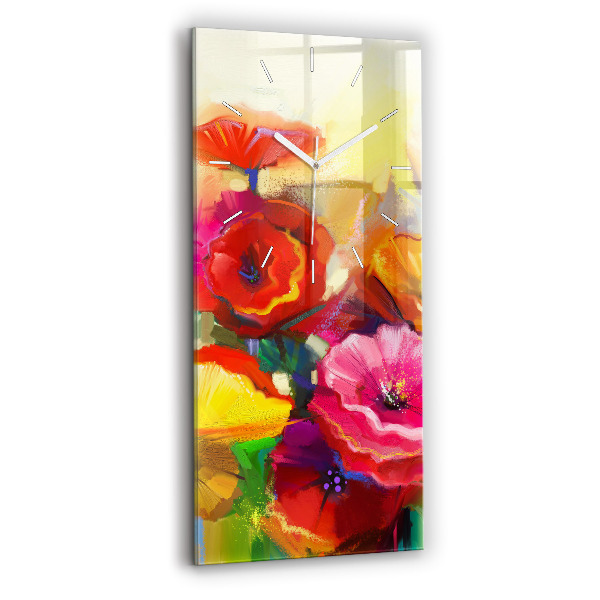 Négyszögletes üvegóra 30x60 Színes pipacsok