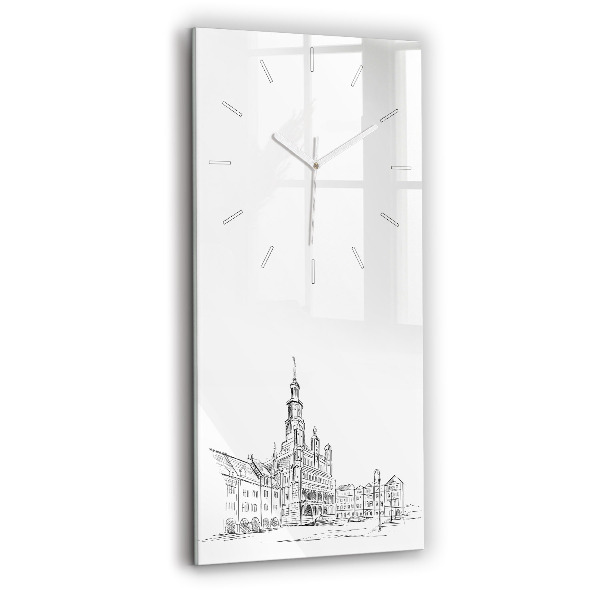 Négyszögletes fali üvegóra 30x60 Vázlat Poznań óvárosáról
