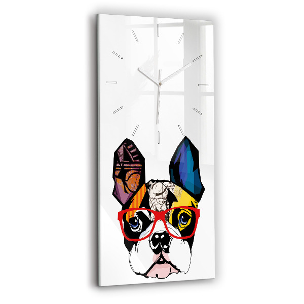 Négyszögletes fali üvegóra 30x60 Francia bulldog szemüveggel