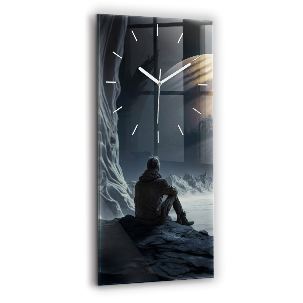 Négyszögletes fali üvegóra 30x60 Ember a Hold hátterében