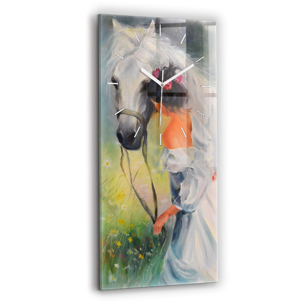 Négyszögletes üvegóra 30x60 Gyönyörű nő egy lóval