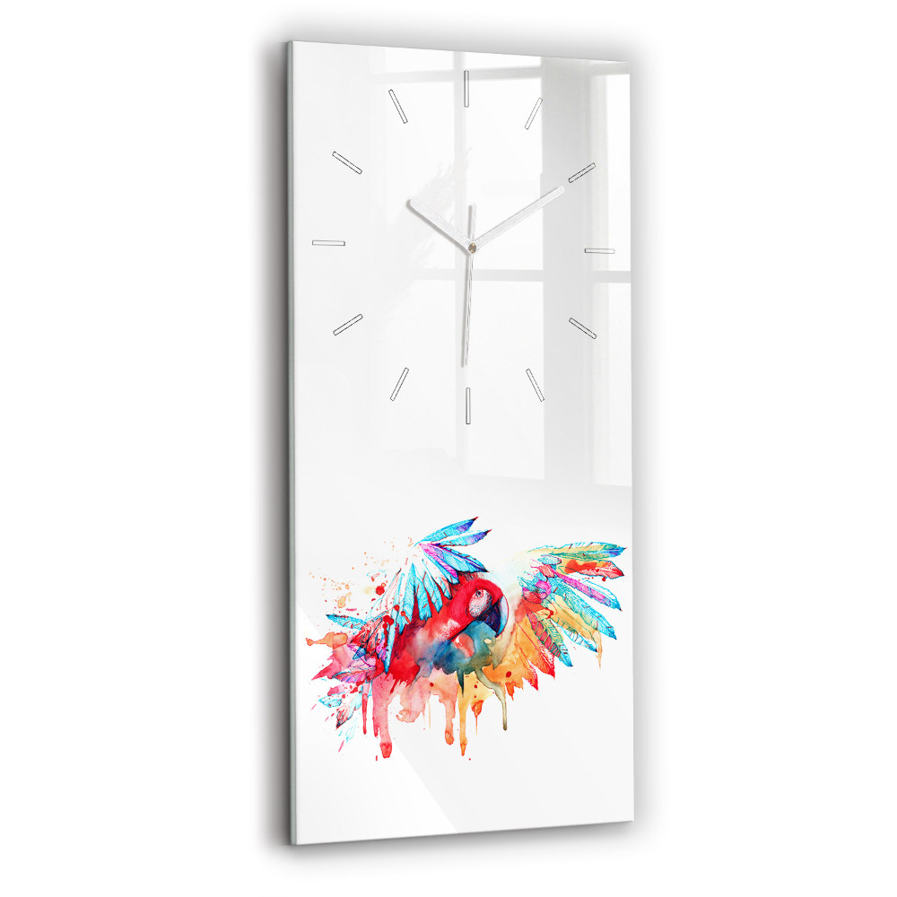 Négyszögletes fali üvegóra 30x60 Színes piros papagáj