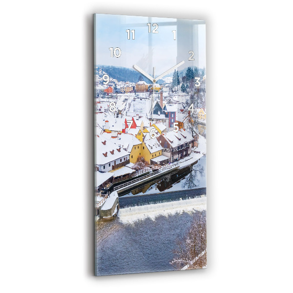 Négyszögletes üvegóra Panoráma a városra télen