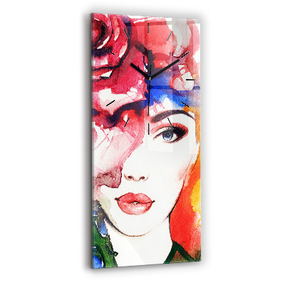 Téglalap alakú üvegóra 30x60 Színes portré egy nőről