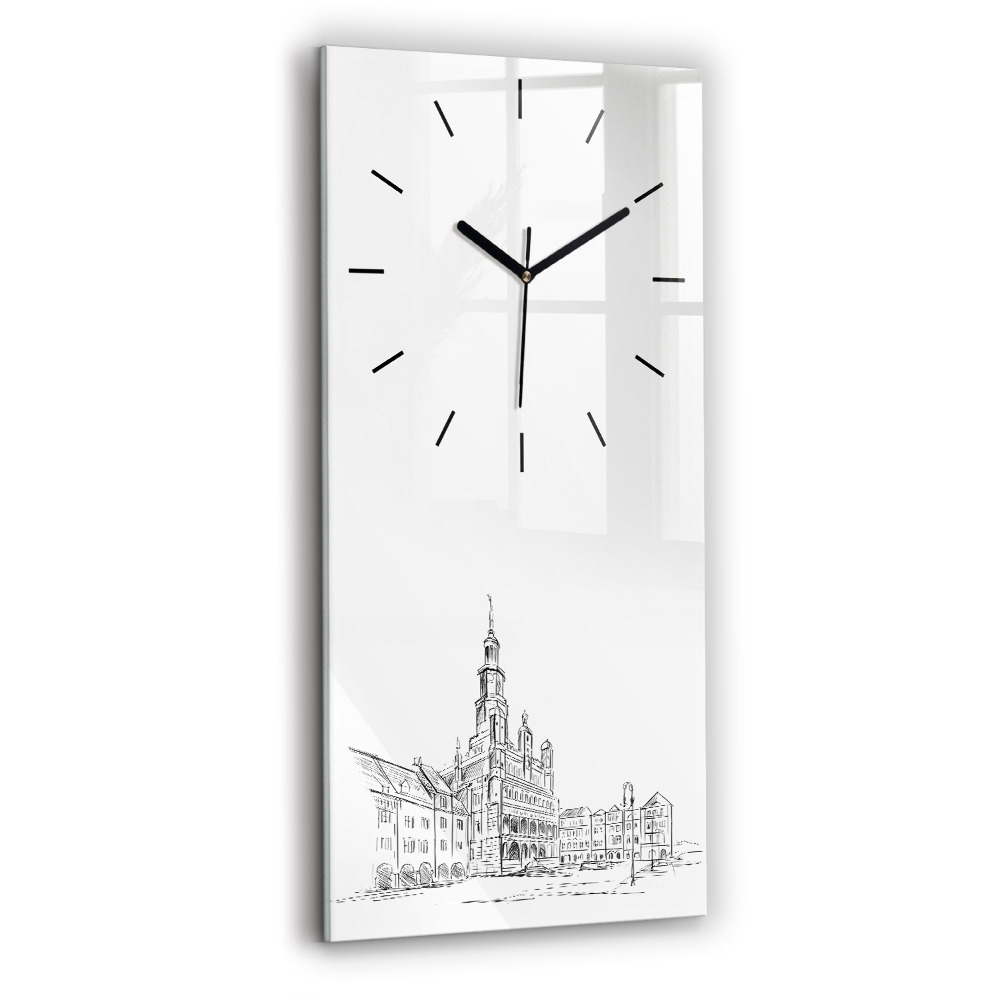 Négyszögletes fali üvegóra 30x60 Vázlat Poznań óvárosáról