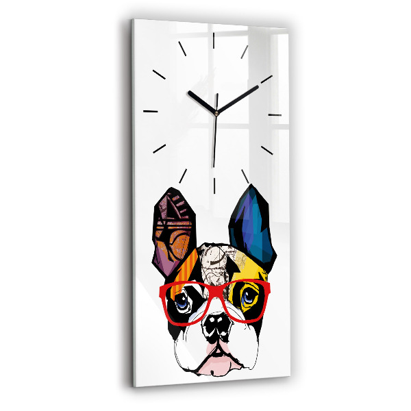 Négyszögletes fali üvegóra 30x60 Francia bulldog szemüveggel