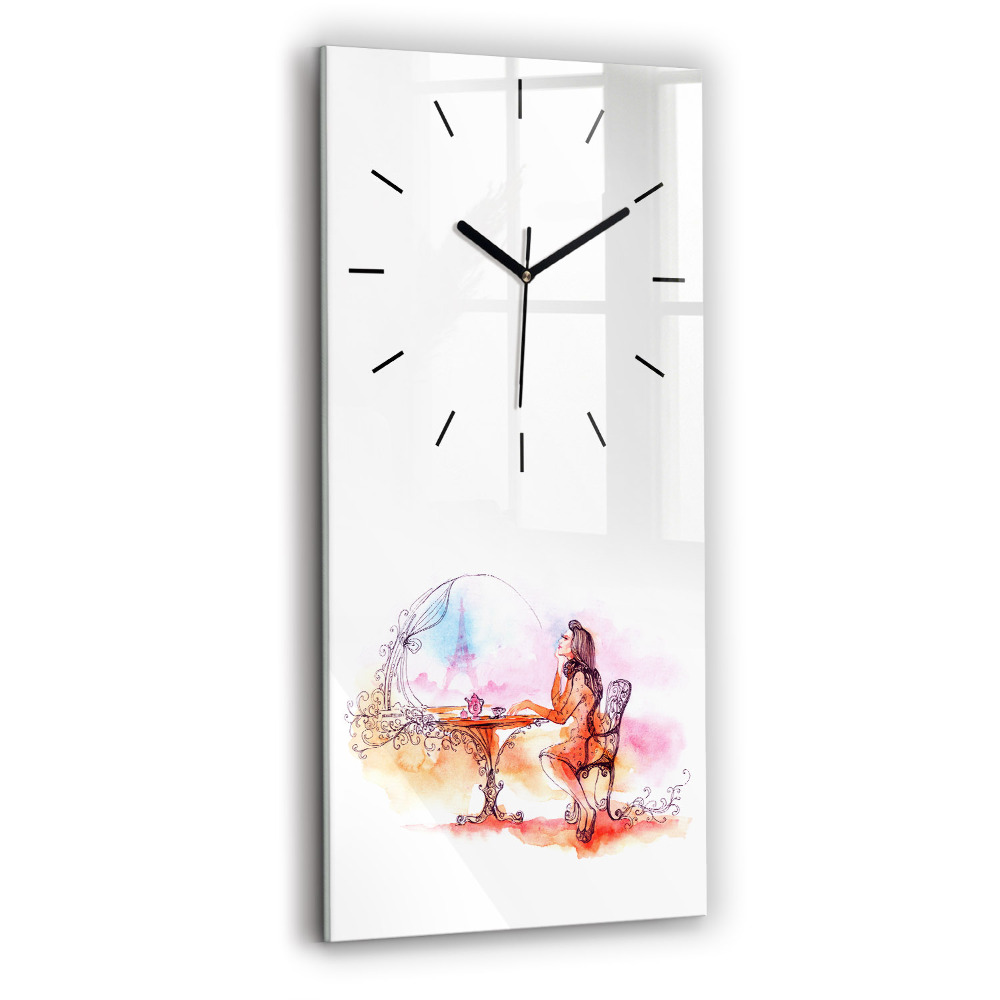 Négyszögletes fali üvegóra 30x60 Nő teát iszik