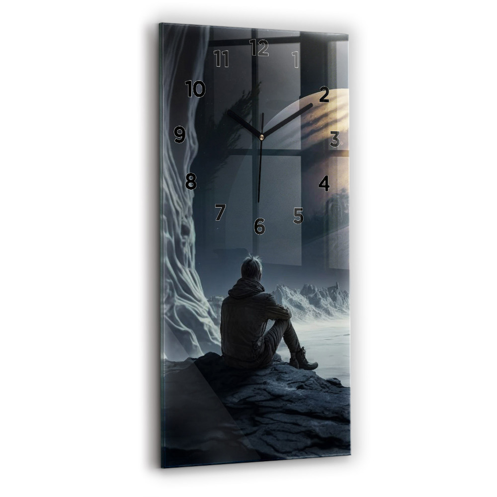 Négyszögletes fali üvegóra 30x60 Ember a Hold hátterében