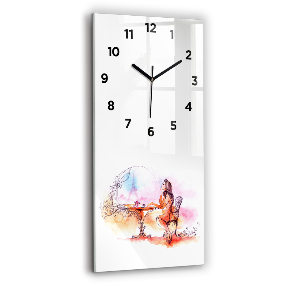 Négyszögletes fali üvegóra 30x60 Nő teát iszik