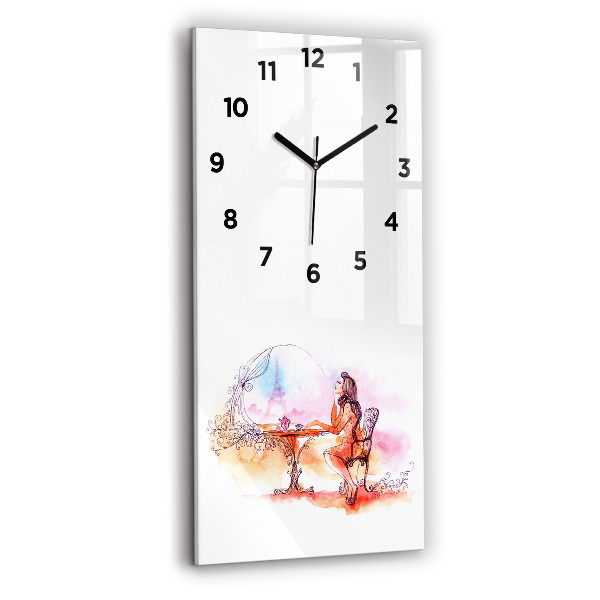 Négyszögletes fali üvegóra 30x60 Nő teát iszik