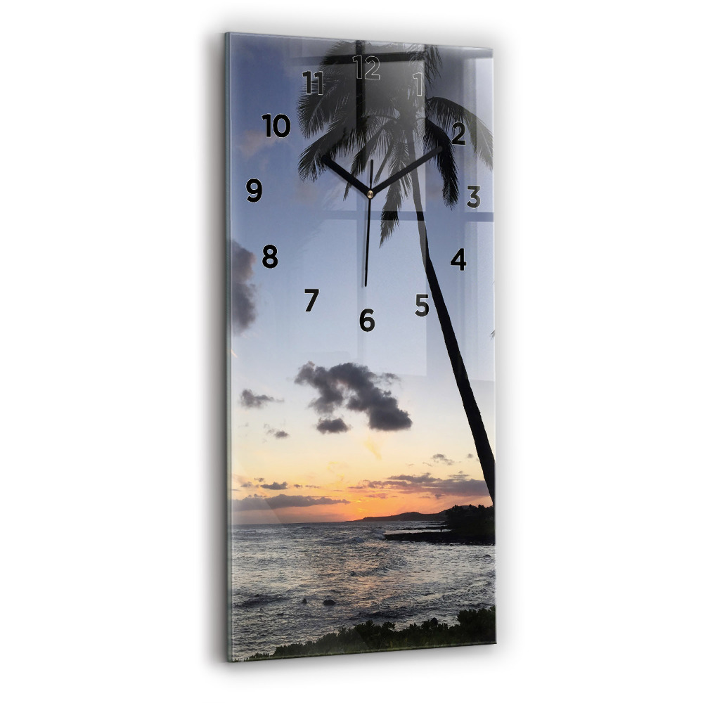 Négyszögletes üvegóra 30x60 Pálmafa és napkelte