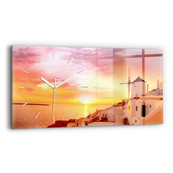 Vízszintes üvegóra 60x30 Régi szélmalom Santoriniben