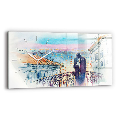 Négyszögletes üvegóra vízszintesen 60x30 Emberek akvarellben