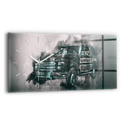 Négyszögletes üvegóra vízszintesen 60x30 Oldschool autó